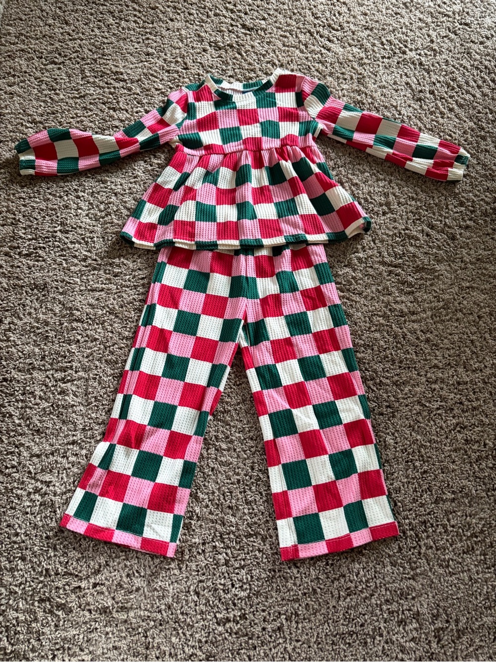 Old Navy Pink, Green & White Check Peplum Top